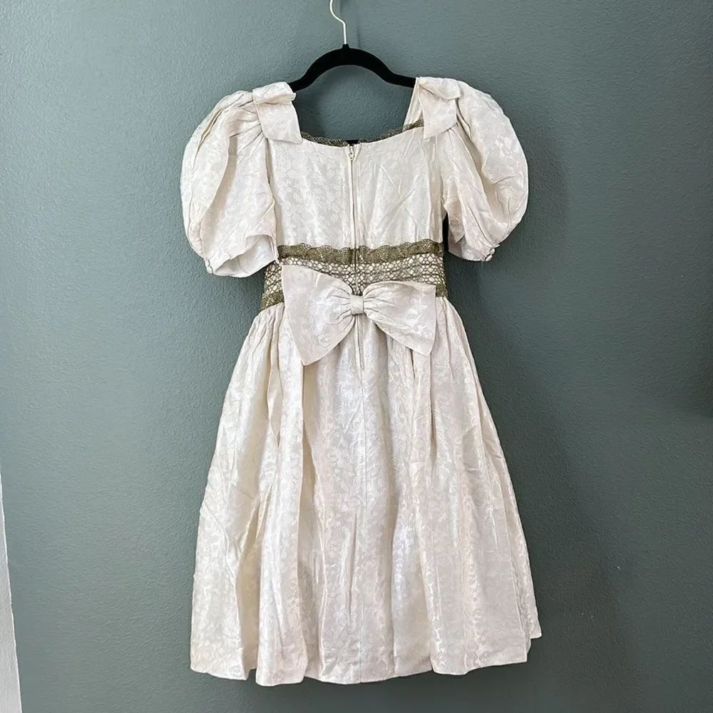 Vintage Modest Beige Girl’s Special Occassions Dress Bow Sz 14